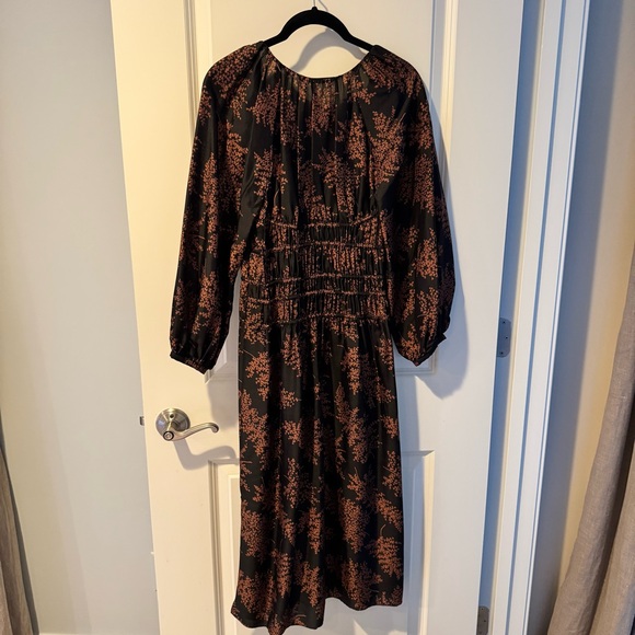 Rebecca Taylor Arden Fern Silk Midi Dress Black/Copper Colored print | XS - Picture 8 of 8